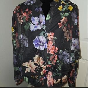 Vince Camuto Black Floral Button-Front Shirt